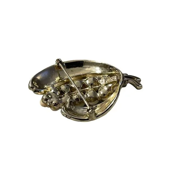 LISNER Signed Faux Pearls Gold‎ Tone Floral Cluster Leaves Brooch Pin Vintage - Picture 4 of 11